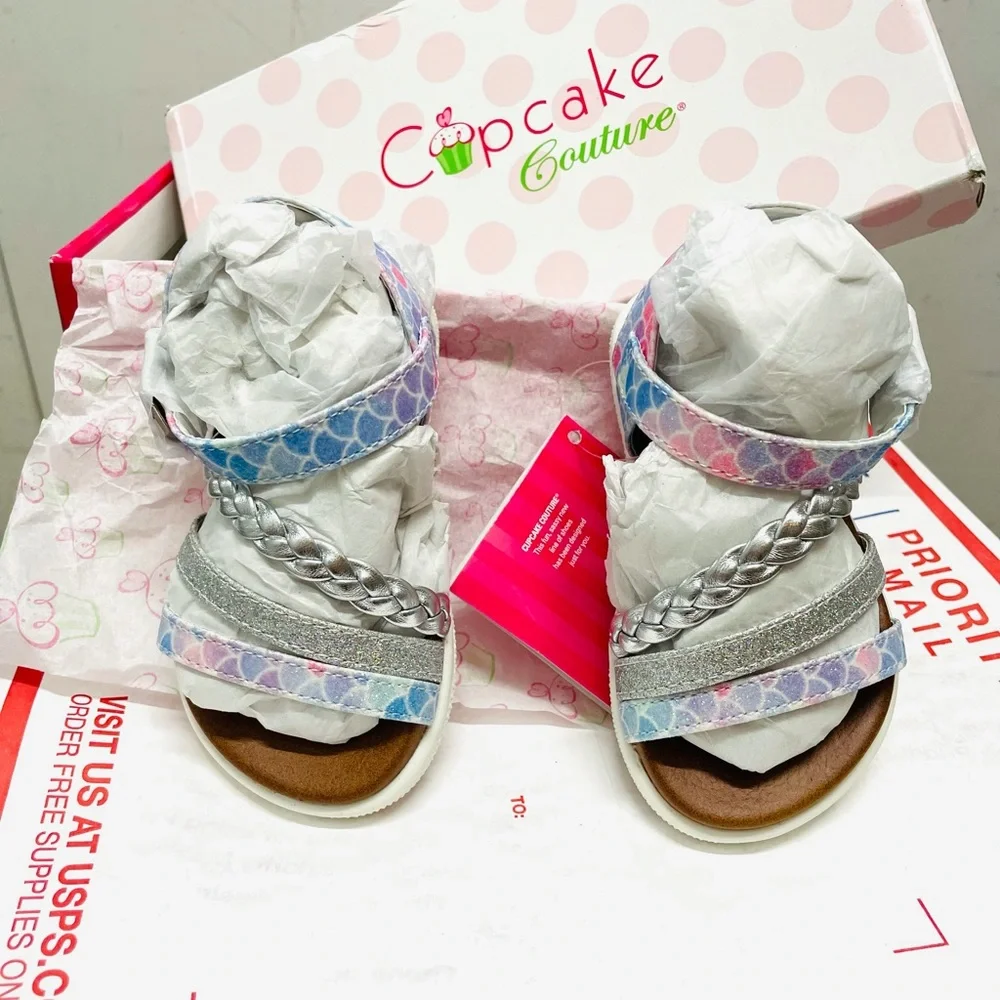 New Cupcake Couture Baby Girl Sandals Shoes Size 5M Glitter Multi